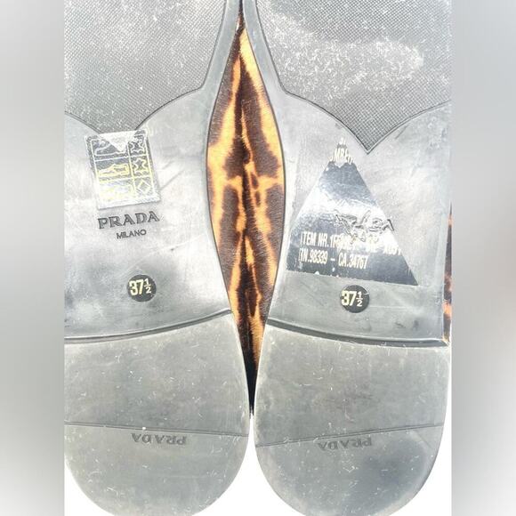 Prada Black Brown Leopard print calf hair Pointed toe ballet flats EU 37.5 - Picture 6 of 10